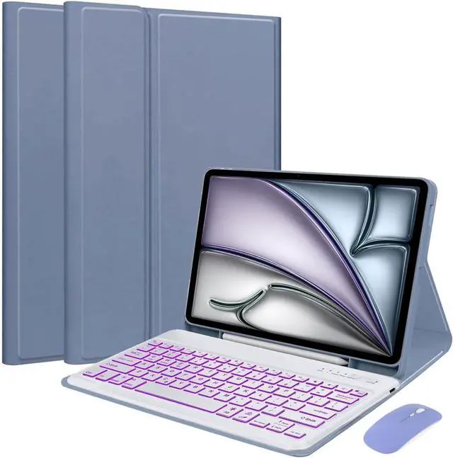 Main image of EHLCYS Keyboard Case for iPad Air 11-inch (M3/M2 7th/6th Gen), iPad Air 5th/4th Gen 10.9-inch, 7-Color Backlit Detachable Bluetooth Keyboard, Ultra-Thin Case with Pen Holder and Mouse,Purple