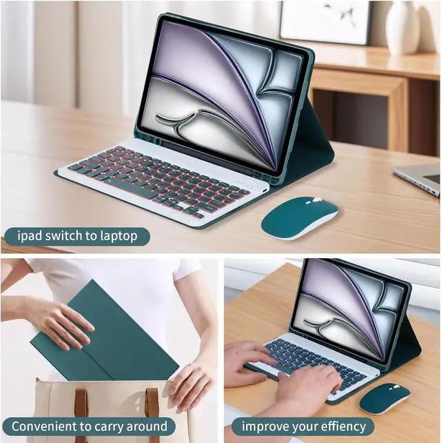 Alt view image 5 of 7 - EHLCYS Keyboard Case for iPad Air 11-inch (M3/M2 7th/6th Gen), iPad Air 5th/4th Gen 10.9-inch, 7-Color Backlit Detachable Bluetooth Keyboard, Ultra-Thin Case with Pen Holder and Mouse,Purple