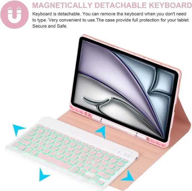 Alt view image 2 of 7 - EHLCYS Keyboard Case for iPad Pro 13-inch (M4, 2024), Detachable 7-Color Backlit Wireless Bluetooth Keyboard, Ultra-Thin Folio Multi-Angle Protective Case with Pen Holder and Mouse,Pink