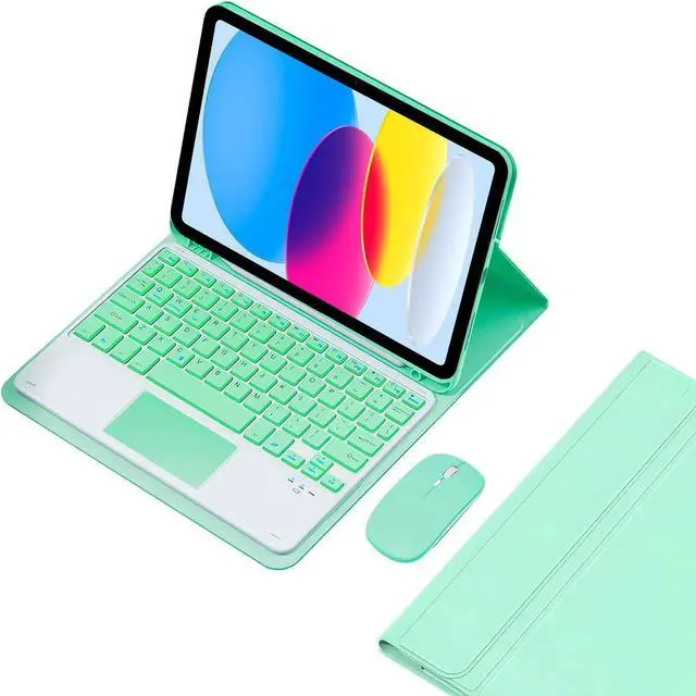 Main image of EHLCYS Keyboard Case for iPad (A16) 11th Gen 11-inch 2025/iPad 10th Gen 10.9-inch, Smart Touchpad Detachable 7-Color Backlit Bluetooth Keyboard, Ultra-Thin Case with Pen Holder and Mouse,Mint Green