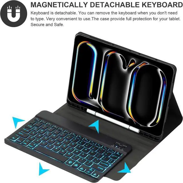 Alt view image 3 of 7 - EHLCYS Keyboard Case for iPad 9.7" 2018 (6th Generation) 2017 (5th Generation) iPad Pro 9.7 iPad Air 2 & 1, 7-Color Backlight Detachable Bluetooth Keyboard with Pen Holder and Mouse,Black