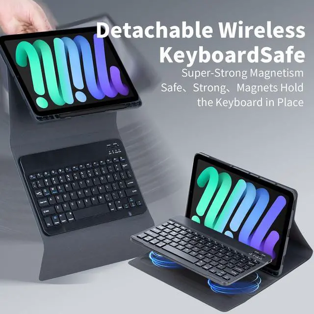 Alt view image 4 of 7 - EHLCYS Keyboard Case for iPad mini (A17 Pro) 7th Generation 2024 / iPad mini 6th Gen 8.3 Inch, Detachable Bluetooth Keyboard, Ultra-Thin Folio Case with Pen Holder and Mouse,Mint Green