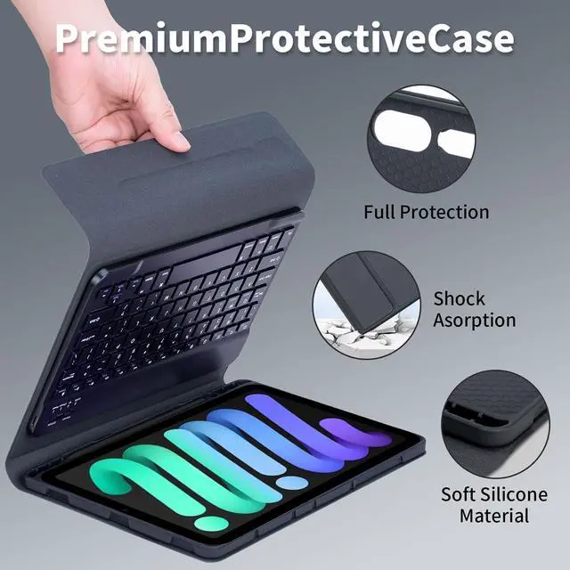 Alt view image 5 of 7 - EHLCYS Keyboard Case for iPad mini (A17 Pro) 7th Generation 2024 / iPad mini 6th Gen 8.3 Inch, Detachable Bluetooth Keyboard, Ultra-Thin Folio Case with Pen Holder and Mouse,Mint Green