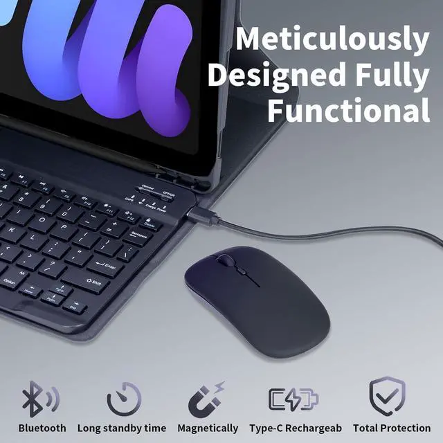 Alt view image 2 of 7 - EHLCYS Keyboard Case for iPad mini (A17 Pro) 7th Generation 2024 / iPad mini 6th Gen 8.3 Inch, Detachable Bluetooth Keyboard, Ultra-Thin Folio Case with Pen Holder and Mouse,Mint Green