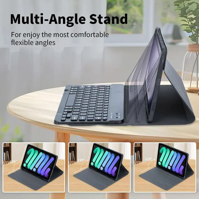 Alt view image 3 of 7 - EHLCYS Keyboard Case for iPad mini (A17 Pro) 7th Generation 2024 / iPad mini 6th Gen 8.3 Inch, Detachable Bluetooth Keyboard, Ultra-Thin Folio Case with Pen Holder and Mouse,Mint Green