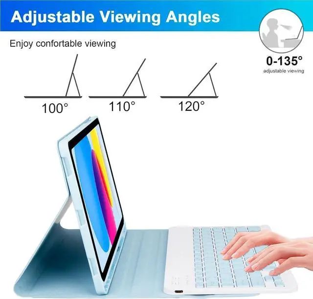 Alt view image 4 of 7 - EHLCYS Keyboard Case for iPad (A16) 11th Generation 11 inch 2025/iPad 10th Generation 10.9 inch, Detachable Wireless Bluetooth Keyboard, Ultra-Thin Folio Case with Pen Holder and Mouse,Blue