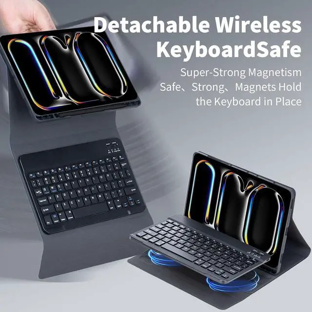 Alt view image 3 of 7 - EHLCYS Keyboard Case for iPad Pro 11-inch (M4) 2024, iPad Pro 11-inch (5th Generation) Detachable Magnetic Bluetooth Keyboard Case with Pen Holder and Mouse, Ultra-Thin Folio Cover,Purple