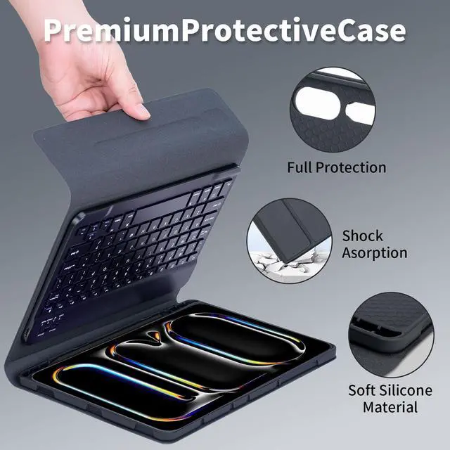 Alt view image 4 of 7 - EHLCYS Keyboard Case for iPad Pro 11-inch (M4) 2024, iPad Pro 11-inch (5th Generation) Detachable Magnetic Bluetooth Keyboard Case with Pen Holder and Mouse, Ultra-Thin Folio Cover,Purple