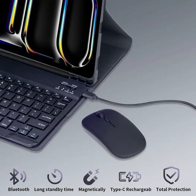 Alt view image 2 of 7 - EHLCYS Keyboard Case for iPad Pro 11-inch (M4) 2024, iPad Pro 11-inch (5th Generation) Detachable Magnetic Bluetooth Keyboard Case with Pen Holder and Mouse, Ultra-Thin Folio Cover,Purple