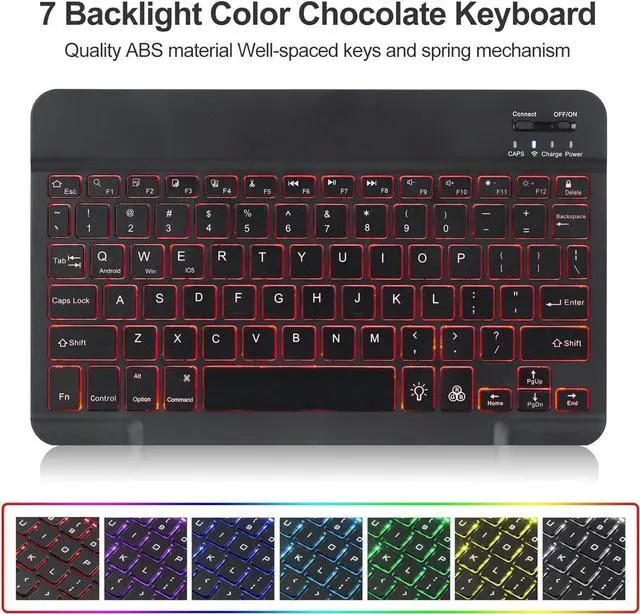 Alt view image 6 of 7 - EHLCYS Keyboard Case for iPad 9.7" 2018 (6th Generation) 2017 (5th Generation) iPad Pro 9.7 iPad Air 2 & 1, 7-Color Backlight Detachable Bluetooth Keyboard with Pen Holder and Mouse,Black