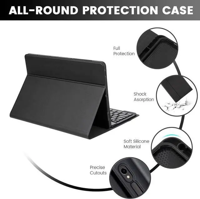 Alt view image 7 of 7 - EHLCYS Keyboard Case for iPad 9.7" 2018 (6th Generation) 2017 (5th Generation) iPad Pro 9.7 iPad Air 2 & 1, 7-Color Backlight Detachable Bluetooth Keyboard with Pen Holder and Mouse,Black