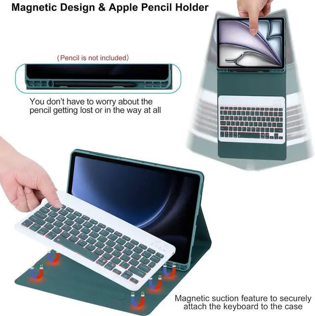 Alt view image 2 of 7 - EHLCYS Keyboard Case for iPad mini (A17 Pro) 7th Generation 2024 / iPad mini 6th Gen 8.3 Inch, 7-Color Backlit Detachable Bluetooth Keyboard, Ultra-Thin Case with Pencil Holder and Mouse,Purple