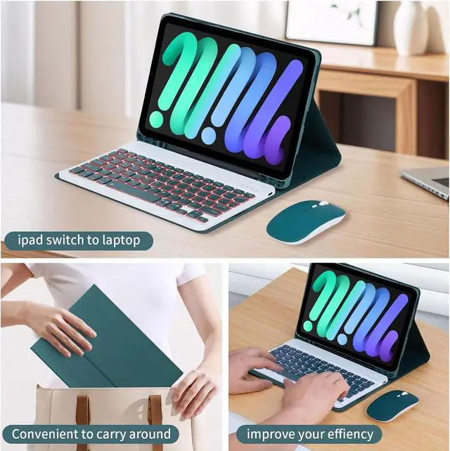 Alt view image 6 of 7 - EHLCYS Keyboard Case for iPad mini (A17 Pro) 7th Generation 2024 / iPad mini 6th Gen 8.3 Inch, 7-Color Backlit Detachable Bluetooth Keyboard, Ultra-Thin Case with Pencil Holder and Mouse,Purple