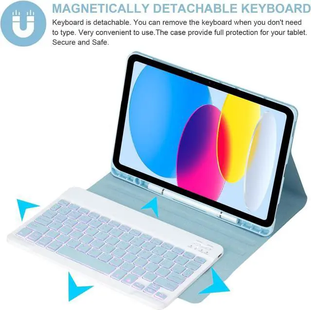 Alt view image 3 of 7 - EHLCYS Keyboard Case for iPad (A16) 11th Generation 11 inch 2025/iPad 10th Generation 10.9 inch, Detachable 7-Color Backlit Bluetooth Keyboard, Ultra-Thin Case with Pen Holder and Mouse,Blue
