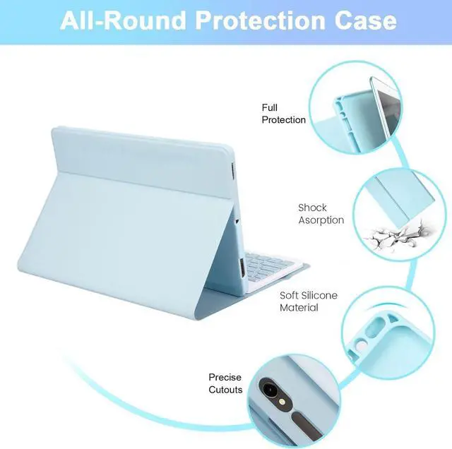 Alt view image 7 of 7 - EHLCYS Keyboard Case for iPad (A16) 11th Generation 11 inch 2025/iPad 10th Generation 10.9 inch, Detachable 7-Color Backlit Bluetooth Keyboard, Ultra-Thin Case with Pen Holder and Mouse,Blue
