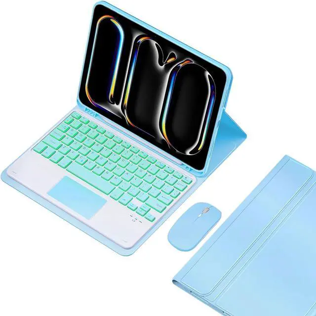 Main image of EHLCYS Keyboard Case for iPad Pro 11-inch (M4, 2024), iPad Pro 11-inch (5th Generation), Detachable 7-Color Backlit Touchpad Keyboard, Ultra-Thin Case with Pen Holder and Mouse,Blue