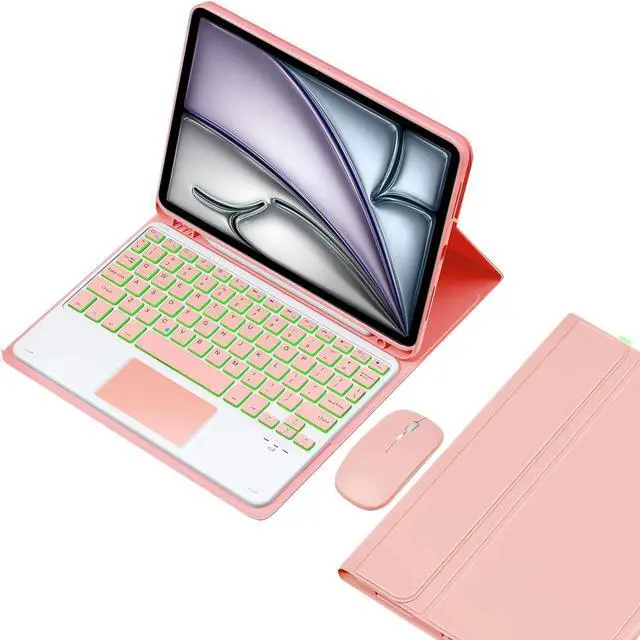 Main image of EHLCYS Keyboard Case for iPad Air 13 inch (M3 2025/M2 2024), Smart Touchpad Detachable 7-Color Backlight Wireless Bluetooth Keyboard, Ultra-Thin Case with Pen Holder and Mouse,Pink