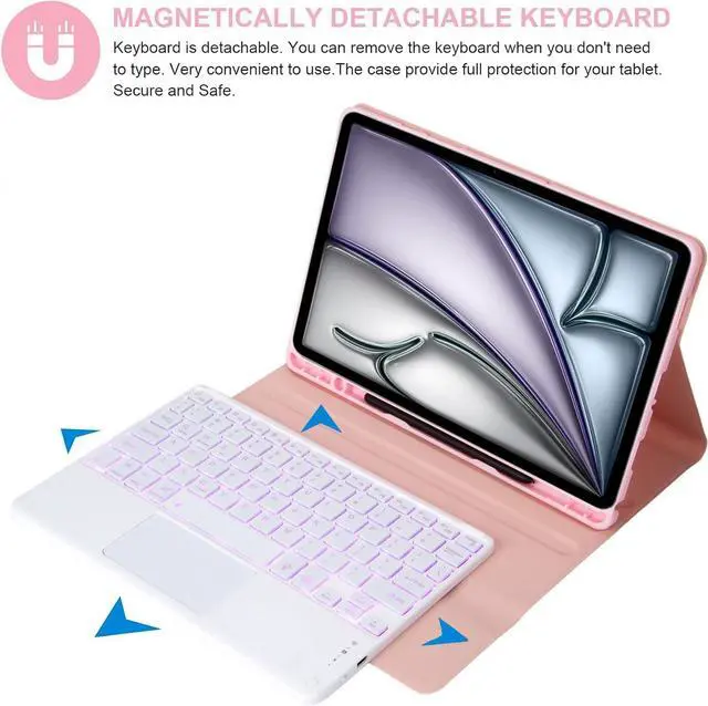 Alt view image 2 of 7 - EHLCYS Keyboard Case for iPad Air 13 inch (M3 2025/M2 2024), Smart Touchpad Detachable 7-Color Backlight Wireless Bluetooth Keyboard, Ultra-Thin Case with Pen Holder and Mouse,Pink