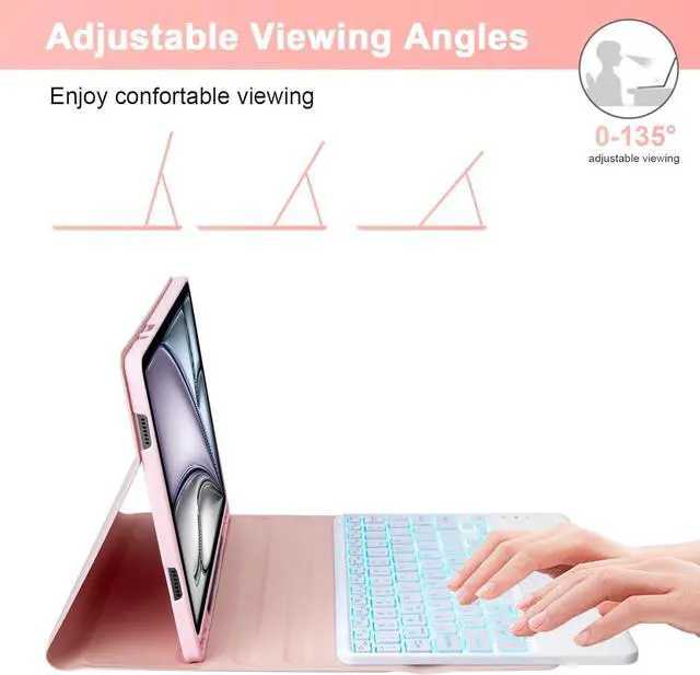 Alt view image 4 of 7 - EHLCYS Keyboard Case for iPad Air 13 inch (M3 2025/M2 2024), Smart Touchpad Detachable 7-Color Backlight Wireless Bluetooth Keyboard, Ultra-Thin Case with Pen Holder and Mouse,Pink