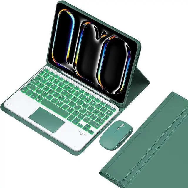 Main image of EHLCYS Keyboard Case for iPad Pro 11-inch (M4, 2024), iPad Pro 11-inch (5th Generation), Detachable 7-Color Backlit Touchpad Keyboard, Ultra-Thin Case with Pen Holder and Mouse,Green