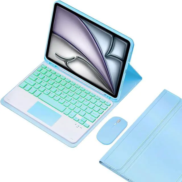 Main image of EHLCYS Keyboard Case for iPad Pro 13-inch (M4, 2024), Smart Trackpad, Detachable 7-Color Backlit Wireless Bluetooth Keyboard, Ultra-Thin Folio Case with Pen Holder and Mouse,Blue