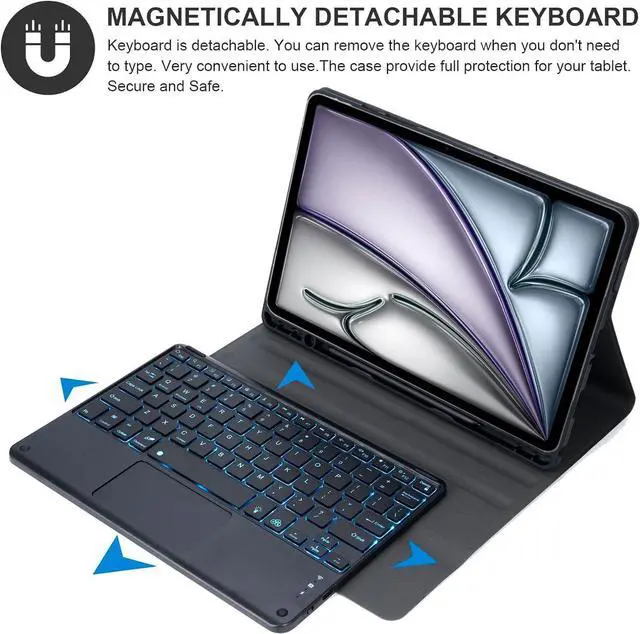 Alt view image 2 of 7 - EHLCYS Keyboard Case for iPad Air 13 inch (M3 2025/M2 2024), Smart Touchpad Detachable 7-Color Backlight Wireless Bluetooth Keyboard, Ultra-Thin Case with Pen Holder and Mouse,Green