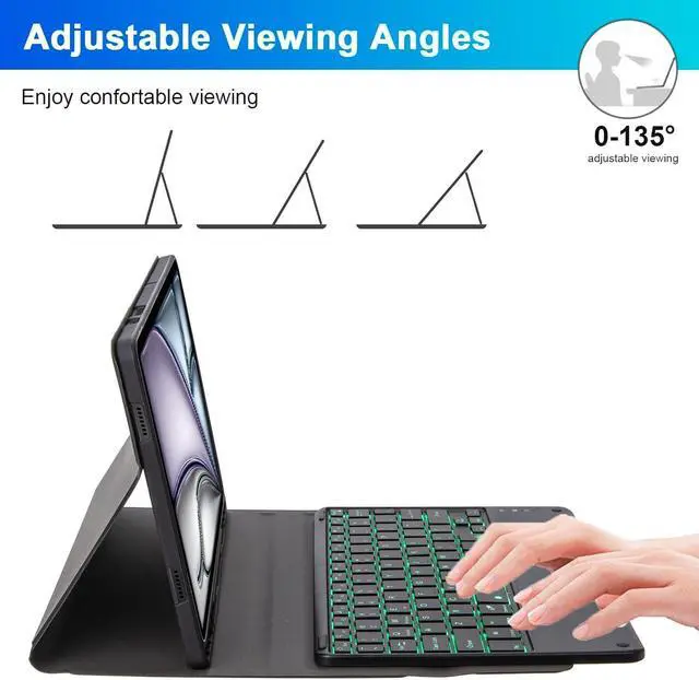 Alt view image 4 of 7 - EHLCYS Keyboard Case for iPad Air 13 inch (M3 2025/M2 2024), Smart Touchpad Detachable 7-Color Backlight Wireless Bluetooth Keyboard, Ultra-Thin Case with Pen Holder and Mouse,Green