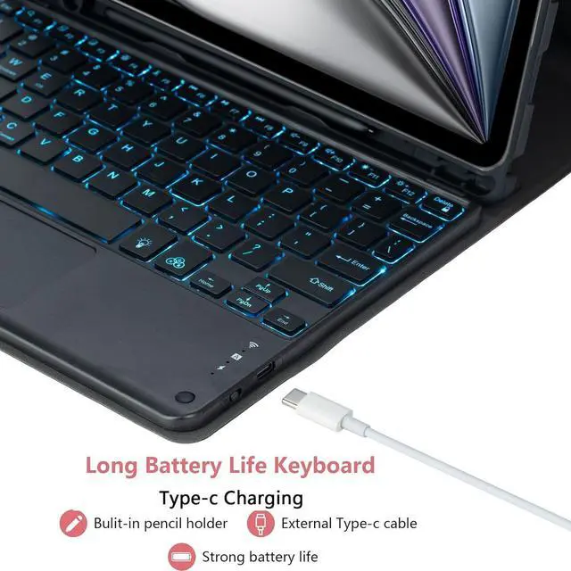 Alt view image 5 of 7 - EHLCYS Keyboard Case for iPad Air 13 inch (M3 2025/M2 2024), Smart Touchpad Detachable 7-Color Backlight Wireless Bluetooth Keyboard, Ultra-Thin Case with Pen Holder and Mouse,Green