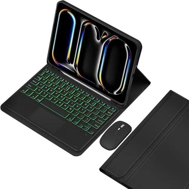 Main image of EHLCYS Keyboard Case for iPad Pro 11-inch (M4, 2024), iPad Pro 11-inch (5th Generation), Detachable 7-Color Backlit Touchpad Keyboard, Ultra-Thin Case with Pen Holder and Mouse,Black