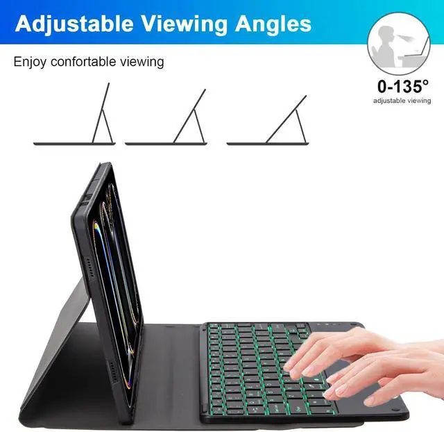 Alt view image 5 of 7 - EHLCYS Keyboard Case for iPad Pro 11-inch (M4, 2024), iPad Pro 11-inch (5th Generation), Detachable 7-Color Backlit Touchpad Keyboard, Ultra-Thin Case with Pen Holder and Mouse,Blue