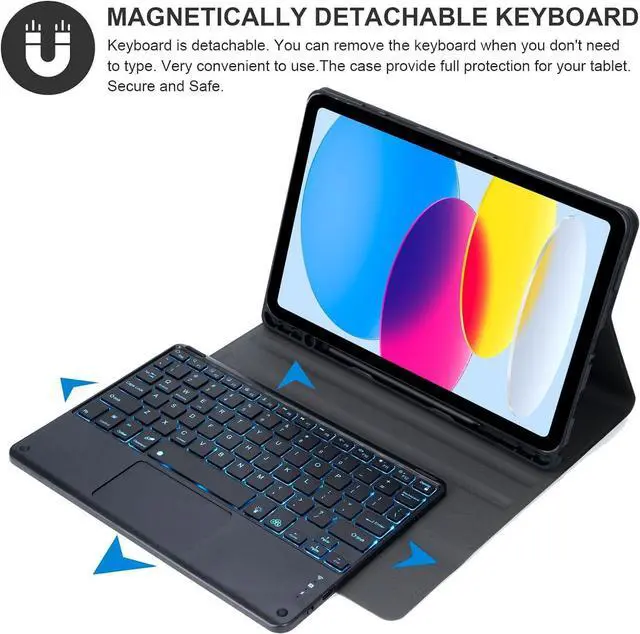 Alt view image 4 of 7 - EHLCYS Keyboard Case for iPad (A16) 11th Gen 11-inch 2025/iPad 10th Gen 10.9-inch, Smart Touchpad Detachable 7-Color Backlit Bluetooth Keyboard, Ultra-Thin Case with Pen Holder and Mouse,Mint Green