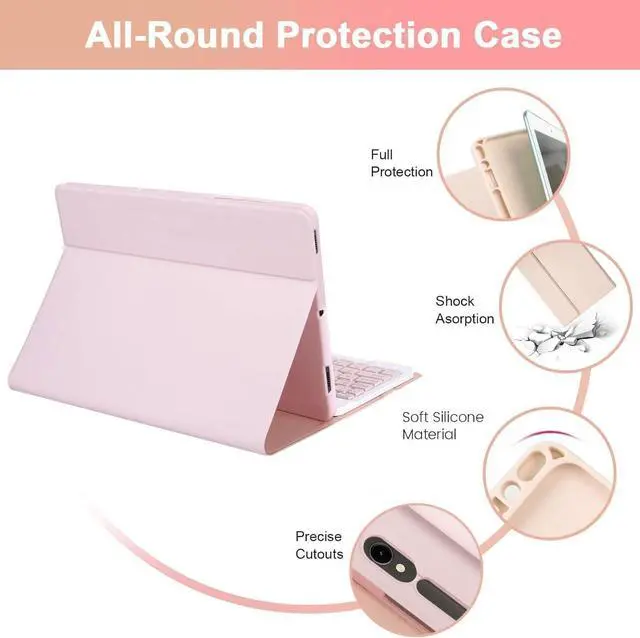 Alt view image 6 of 7 - EHLCYS Keyboard Case for iPad Pro 13-inch (M4, 2024), Detachable 7-Color Backlit Wireless Bluetooth Keyboard, Ultra-Thin Folio Multi-Angle Protective Case with Pen Holder and Mouse,Pink