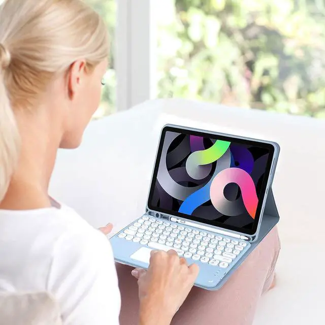 Alt view image 7 of 7 - EHLCYS Keyboard Case for iPad Pro 12.9-inch 6th/5th/4th/3th Generation (2022/2021/2020/2018) Smart Touchpad, Detachable 7-Color Backlit Bluetooth Keyboard with Pen Holder and Mouse,Purple