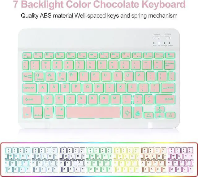 Alt view image 5 of 7 - EHLCYS Keyboard Case for iPad Pro 13-inch (M4, 2024), Detachable 7-Color Backlit Wireless Bluetooth Keyboard, Ultra-Thin Folio Multi-Angle Protective Case with Pen Holder and Mouse,Pink