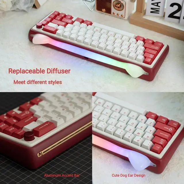 Alt view image 4 of 7 - Chilkey Foxy65 Mechanical Keyboard with Knob, Gasket Mount 65% Aluminum Wireless Mechanical Keyboard, BT5.0/2.4GHz/USB-C, Hot Swappable, RGB Backlit Computer Custom Key Board for PC