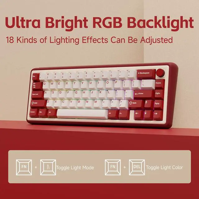 Alt view image 7 of 7 - Chilkey Foxy65 Mechanical Keyboard with Knob, Gasket Mount 65% Aluminum Wireless Mechanical Keyboard, BT5.0/2.4GHz/USB-C, Hot Swappable, RGB Backlit Computer Custom Key Board for PC