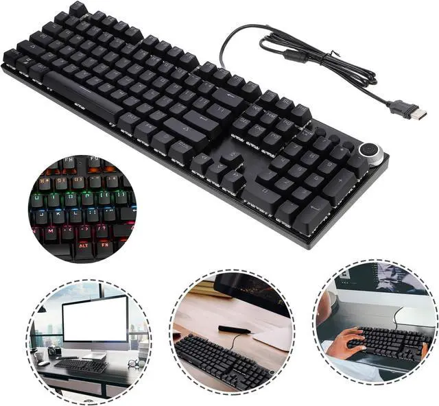 Alt view image 3 of 7 - HOMSFOU RGB Backlit Mechanical Gaming Keyboard 104 Keys Multimedia Knob Wired Suitable for Gamers and Office Use