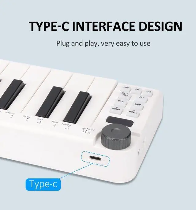 Alt view image 4 of 7 - SINRAOEE Portable 25-Key Rechargeable DI Control Keyboard for Studio with 25 Velocity Sensitive Keys 1 Knob