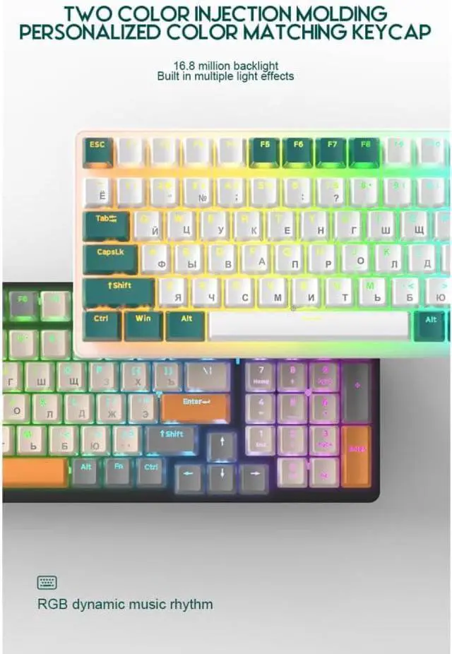 Alt view image 6 of 7 - SINRAOEE 100 Keys Gang Office Wired Keyboard with Multiple Light Effects Personalised Keycaps for Russian Users