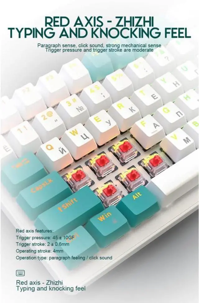 Alt view image 5 of 7 - SINRAOEE 100 Keys Gang Office Wired Keyboard with Multiple Light Effects Personalised Keycaps for Russian Users