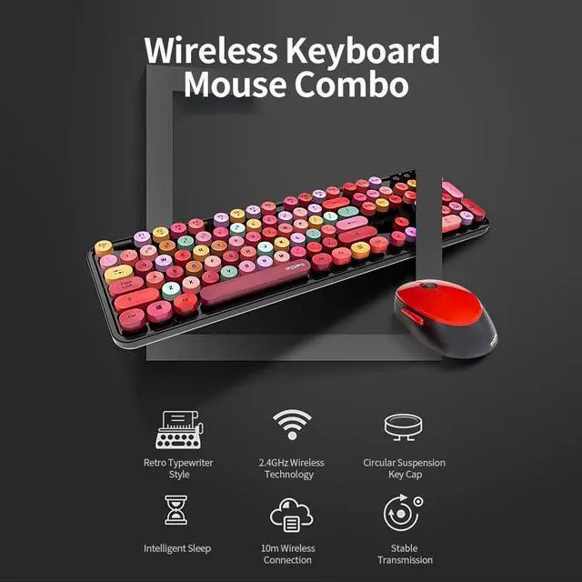 Alt view image 2 of 7 - SINRAOEE 2.4G Wireless Keyboard Set with Circular Suspension Key Cap, xed Color for PC Laptop, Office Use, Black