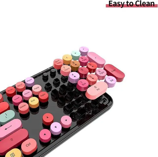 Alt view image 5 of 7 - SINRAOEE 2.4G Wireless Keyboard Set with Circular Suspension Key Cap, xed Color for PC Laptop, Office Use, Black