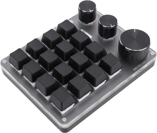 Alt view image 7 of 7 - Macro Pad, 16 Key Red Switch Macro Keyboard, 3 Knobs Custom Mechanical Keypad with BT 2.4G Wired Modes for Shortcut Input (Black)