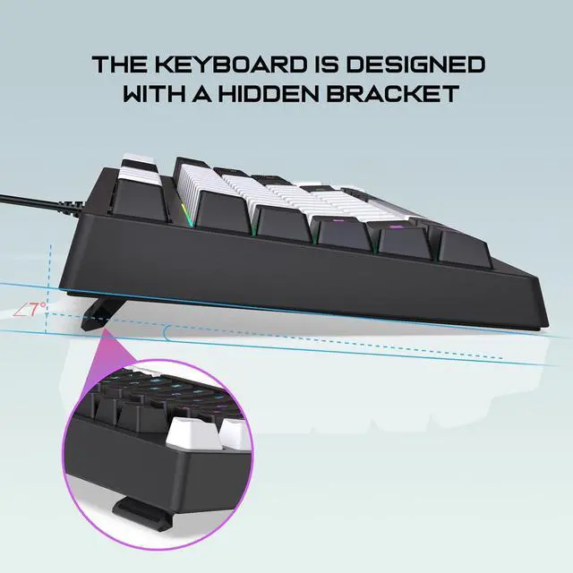 Alt view image 6 of 7 - CHEOTIME RGB Wired Gaming Keyboard, 87 Keys Compact USB Wired Computer Keyboard with Backlit Lighting for PC Laptop Gamers Typists Travel (White Black Color Block)