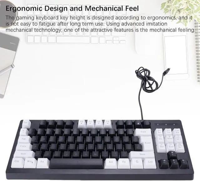 Alt view image 3 of 7 - CHEOTIME RGB Wired Gaming Keyboard, 87 Keys Compact USB Wired Computer Keyboard with Backlit Lighting for PC Laptop Gamers Typists Travel (White Black Color Block)