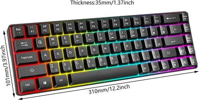 Alt view image 4 of 7 - ZIRANU 60% Mechanical Gaming Keyboard with Full Key Rollover Wire Keyboard for High Intensity Gaming Quiet Mechanical Keyboard