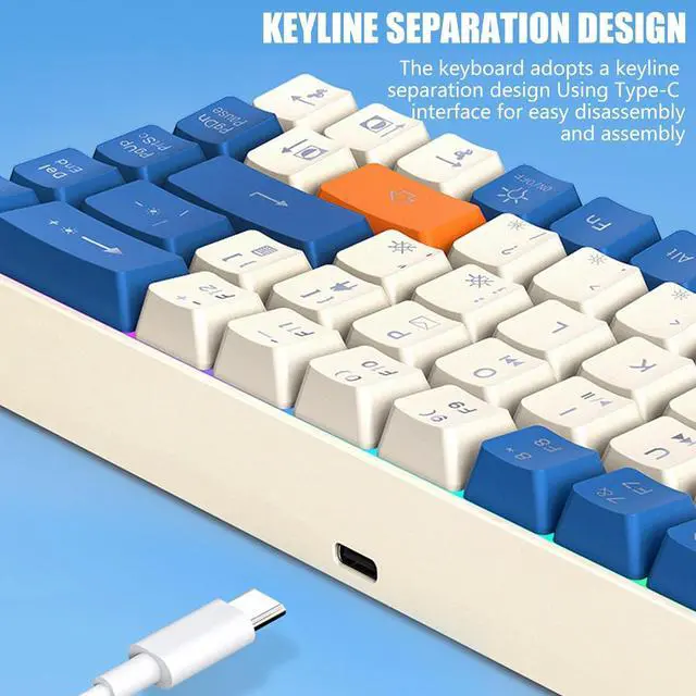 Alt view image 6 of 7 - ZIRANU 60% Mechanical Gaming Keyboard with Full Key Rollover Wire Keyboard for High Intensity Gaming Quiet Mechanical Keyboard