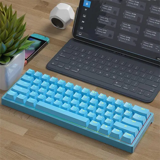 Alt view image 2 of 5 - Wired Mechanical Gaming Keyboard RGB Backlight No Ghosting 61 Keys Illuminated USB Wired Keyboard Blue Shirts for Women (Blue, One Size)