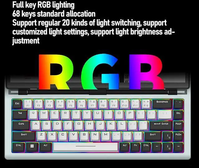 Alt view image 2 of 7 - Touchscreen Gaming Mechanical Keyboard, 13 Inch 68 Keys RGB Portable Compact Keyboards, with with Foldable 0-90 Degree Portable Screen (US Plug)