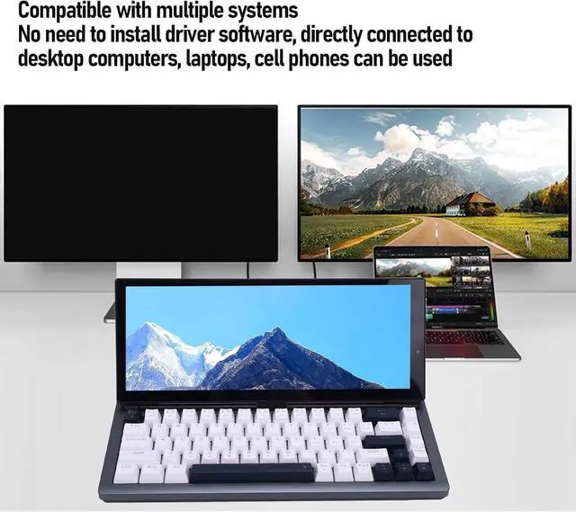Alt view image 6 of 7 - Touchscreen Gaming Mechanical Keyboard, 13 Inch 68 Keys RGB Portable Compact Keyboards, with with Foldable 0-90 Degree Portable Screen (US Plug)